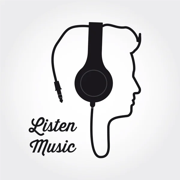 Mężczyzna profil sylwetka z muzyką słuchawek — Wektor stockowy