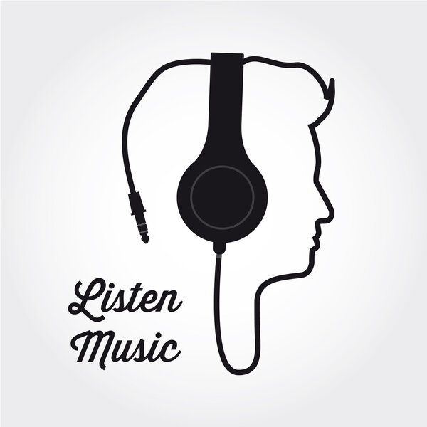 man profile silhouette with headphone music
