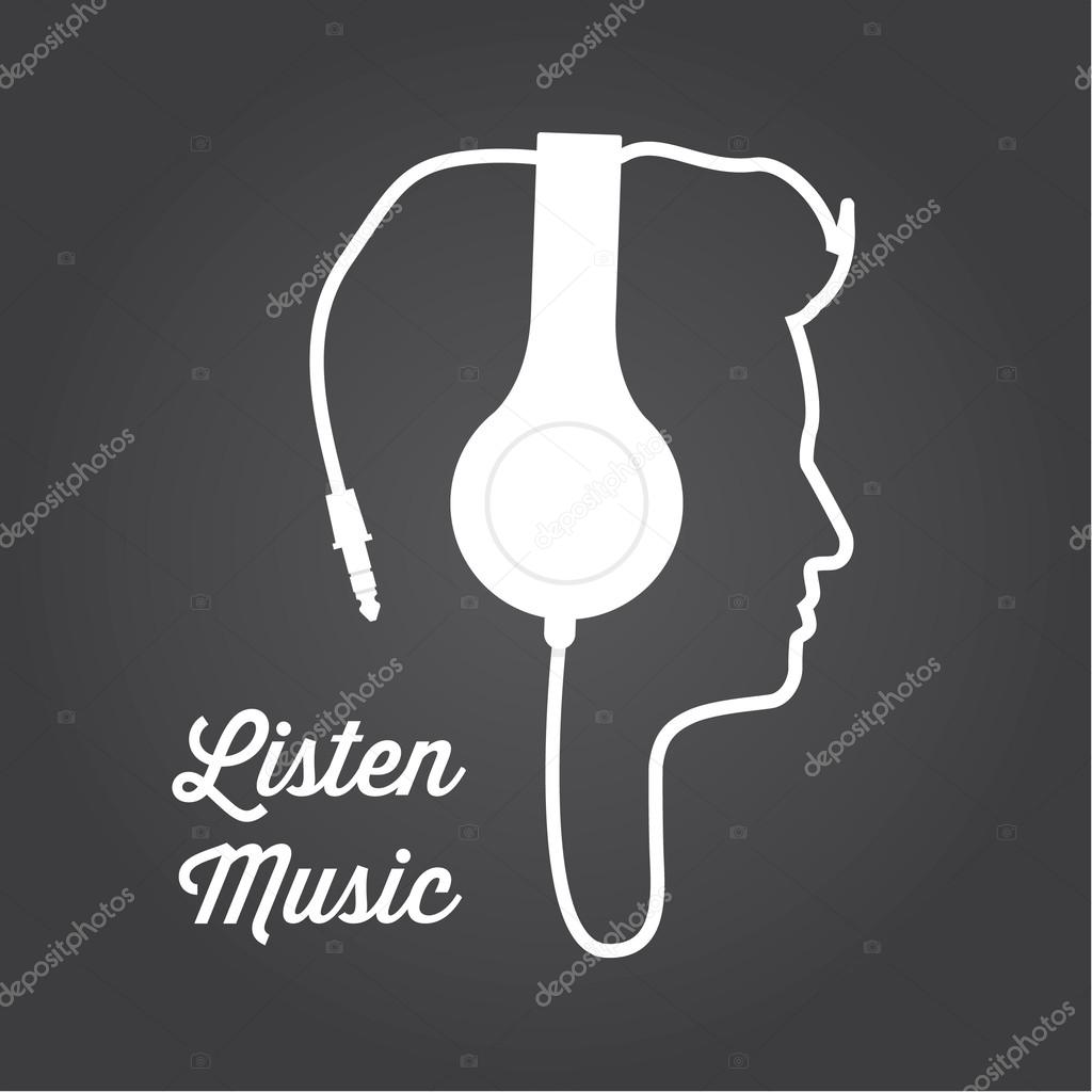 Man profile silhouette with headphone music illustration logo vector