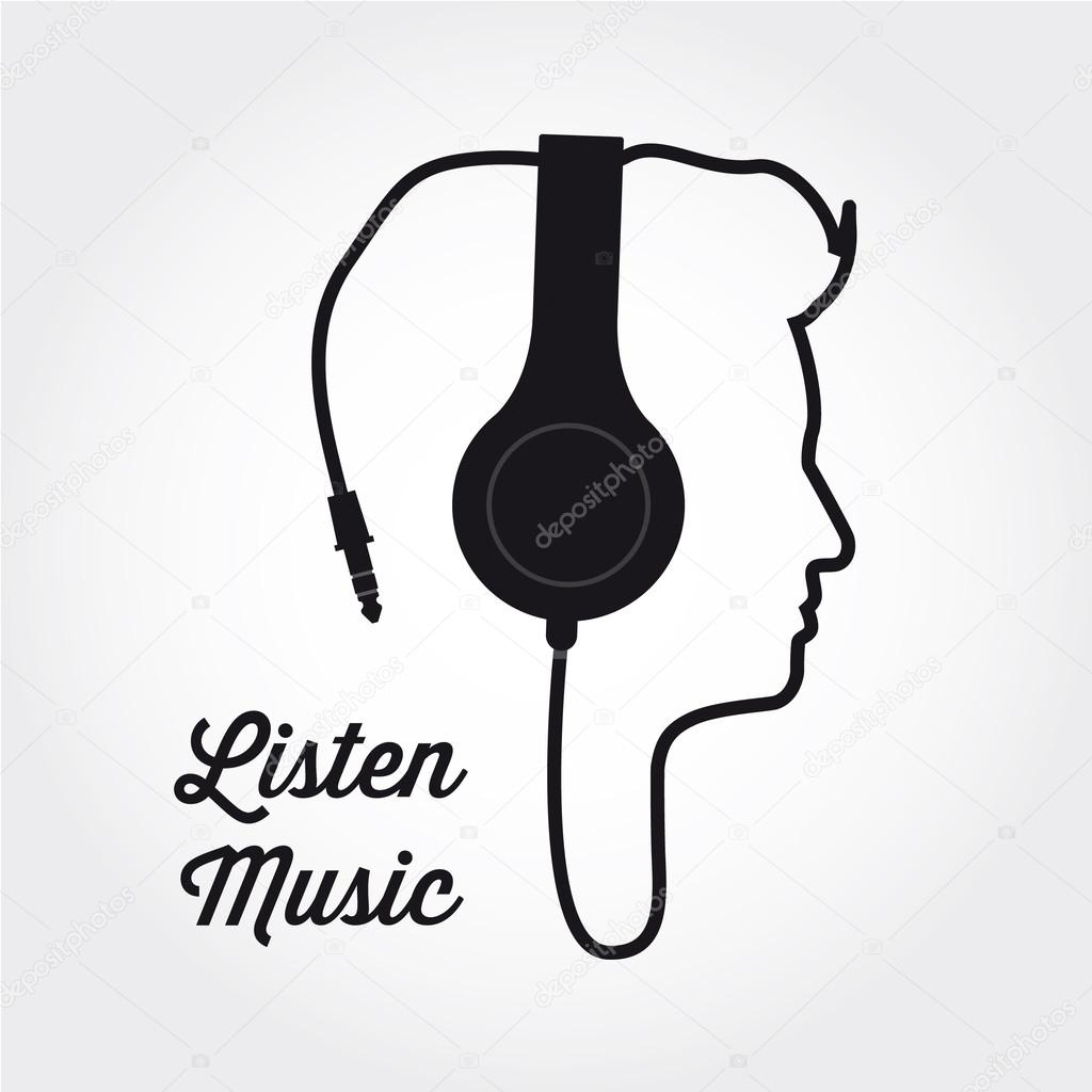 Man profile silhouette with headphone music illustration logo vector