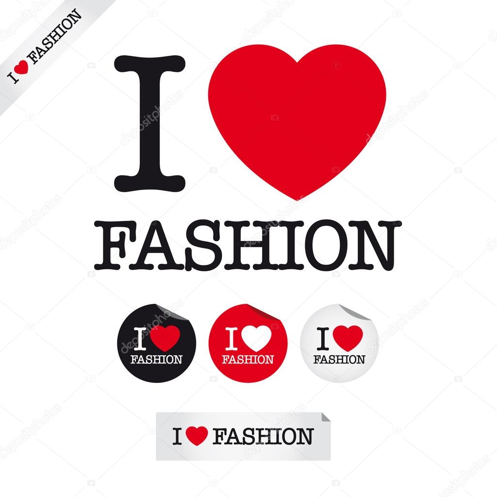 I love fashion, font type with signs, stickers and tags