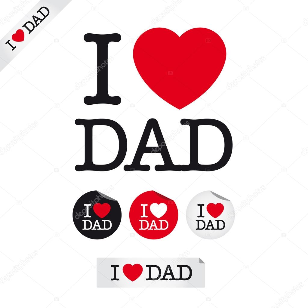 Happy fathers day, i love dad, font type with signs, stickers and tags
