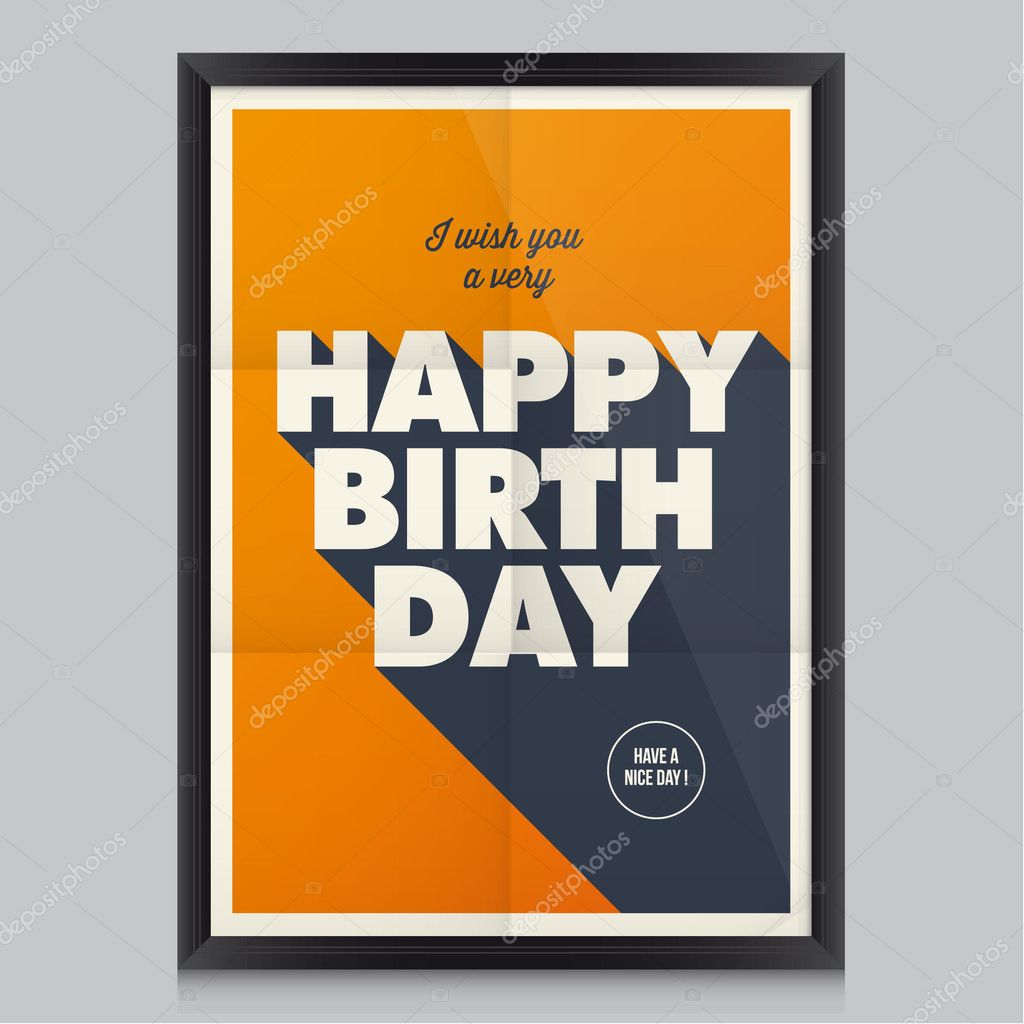 Happy birthday, vintage retro poster background with paper texture, frame and colors editable.