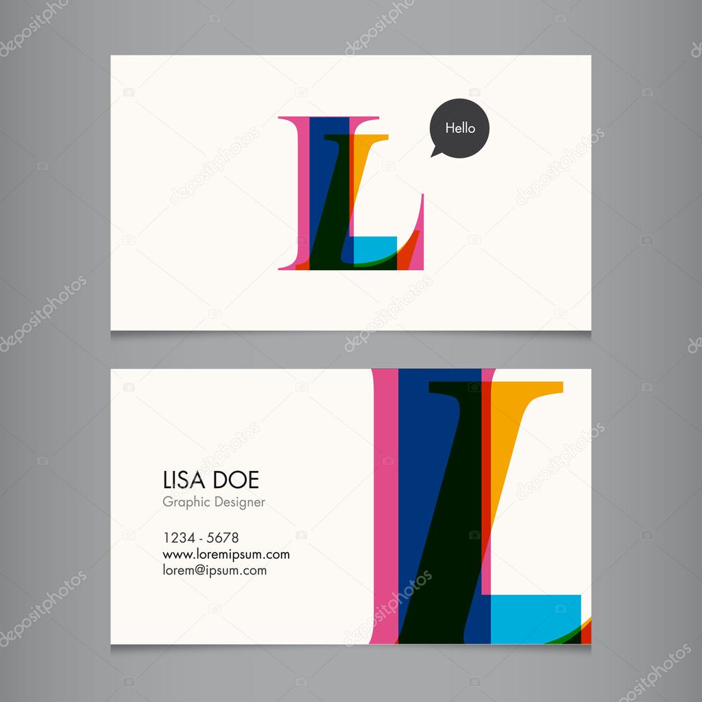 Business card vector template, alphabet letter, text color editable. Font, type, typography retro vintage modern. Ideal for independent worker, company, shop, restaurant...
