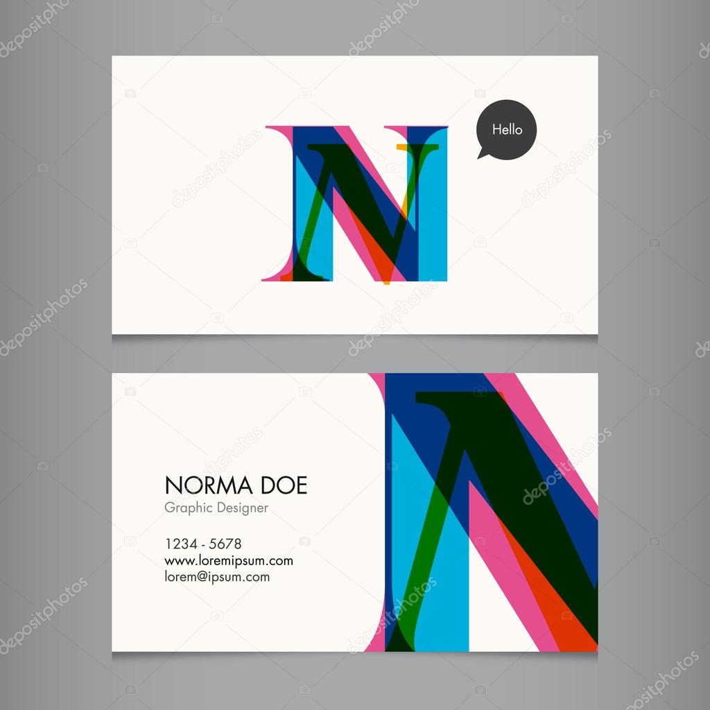Business card vector template, alphabet letter, text color editable. Font, type, typography retro vintage modern. Ideal for independent worker, company, shop, restaurant...
