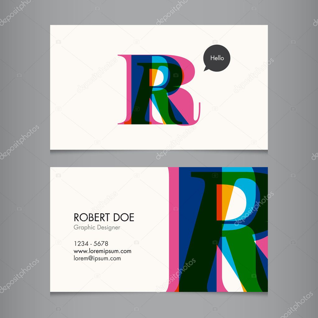 Business card vector template, alphabet letter, text color editable. Font, type, typography retro vintage modern. Ideal for independent worker, company, shop, restaurant...