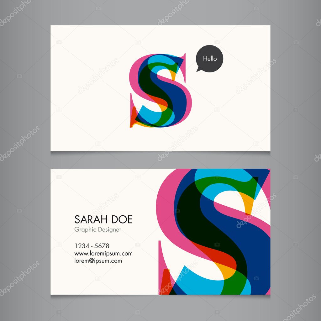 Business card vector template, alphabet letter, text color editable. Font, type, typography retro vintage modern. Ideal for independent worker, company, shop, restaurant...