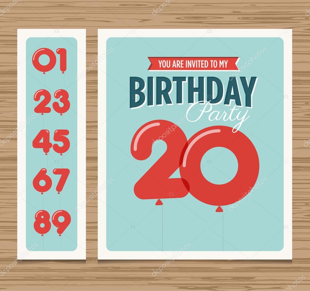 Birthday party invitation card, balloons numbers, vector design template