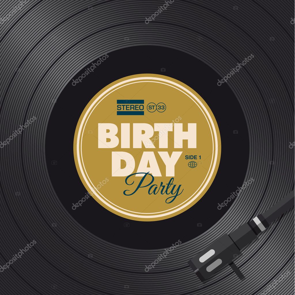 Birthday party invitation card. Vinyl illustration background, vector design editable.