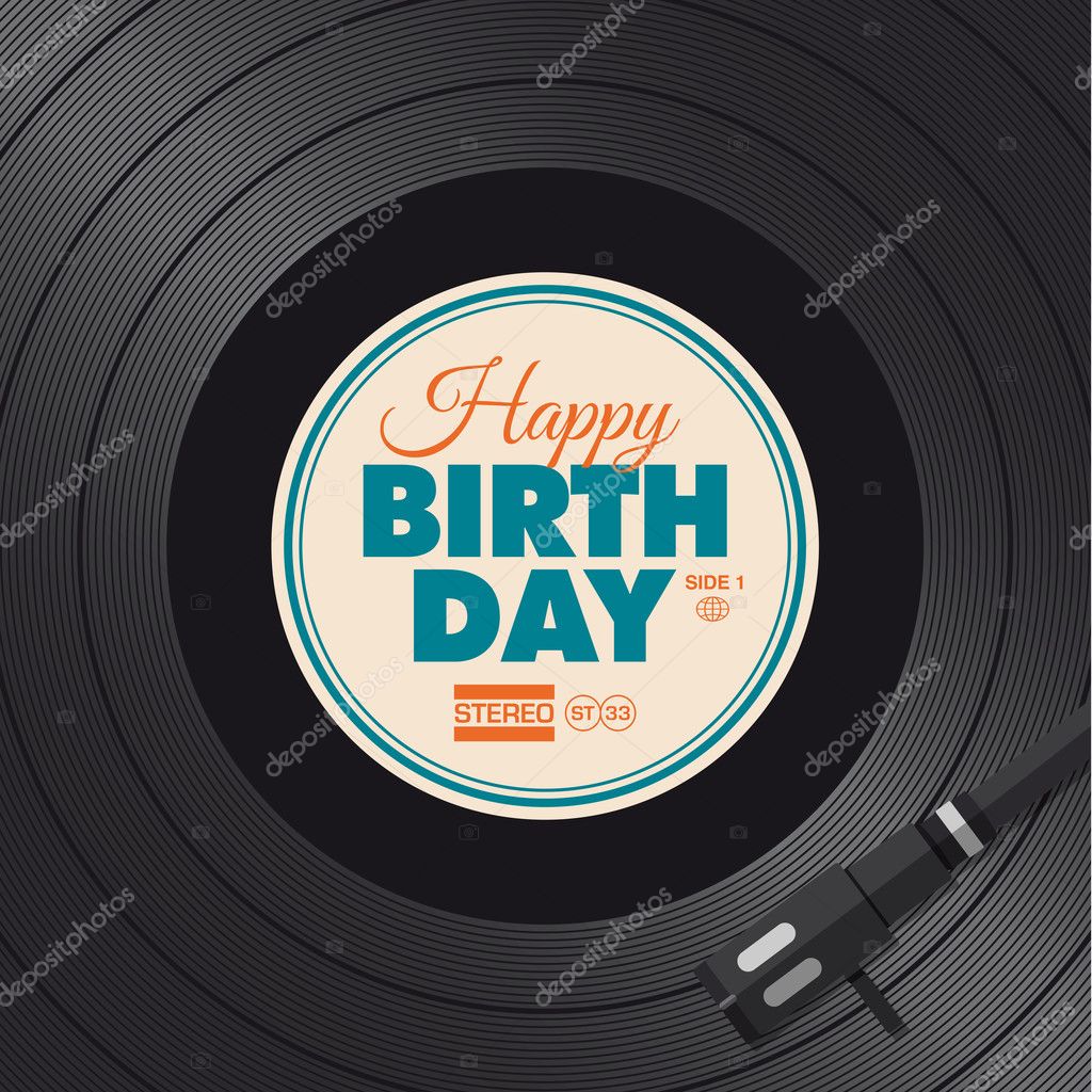 Happy birthday card. Vinyl illustration background, vector design editable.