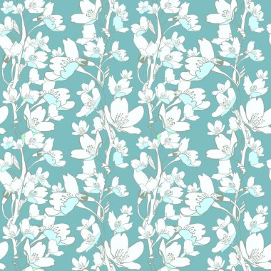 elma ağacı çiçekli zarafet Dikişsiz desen vintage tarzı çiçek şekil.