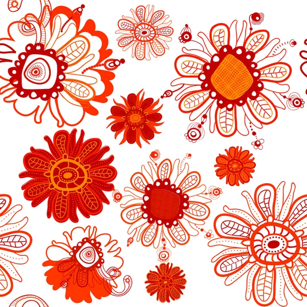 Seamless background with stylized scarlet flowers. (vector) — Stock Vector