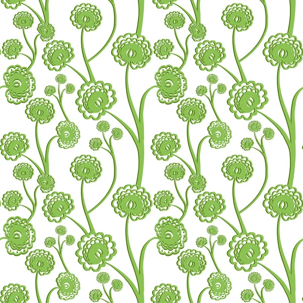 Green seamless floral background with stylized flowers. Vector illustration. — Stock Vector