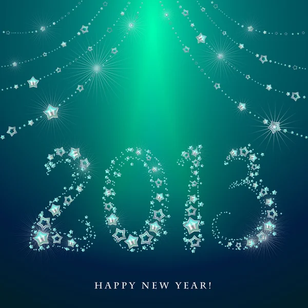 Mutlu yeni yıl tebrik kartı, parlak yıldızlardan yapılan 2013. — Stok Vektör