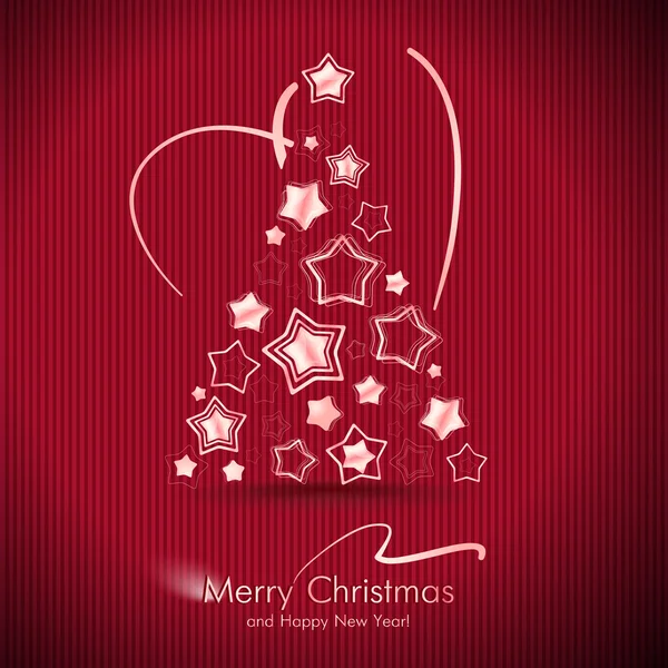 Rode merry christmas card met kerstboom. — Stockvector