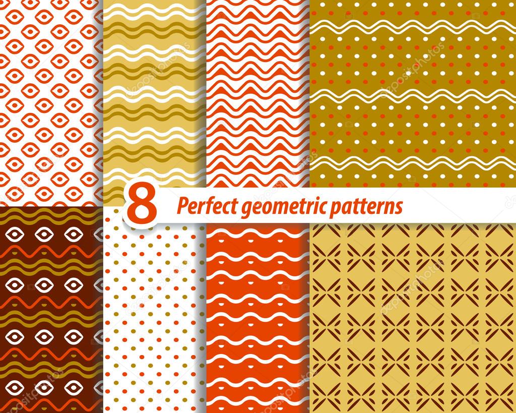 A set of seamless Zig zag and patterns with dots.