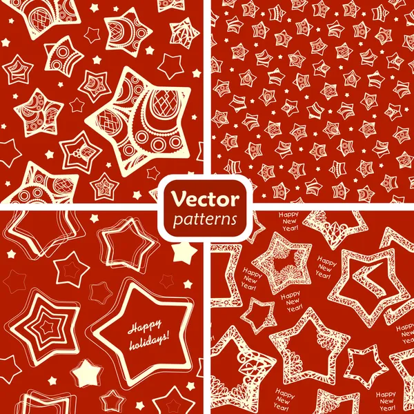 A set of 4 festive seamless patterns with decorated stars. — Stock Vector