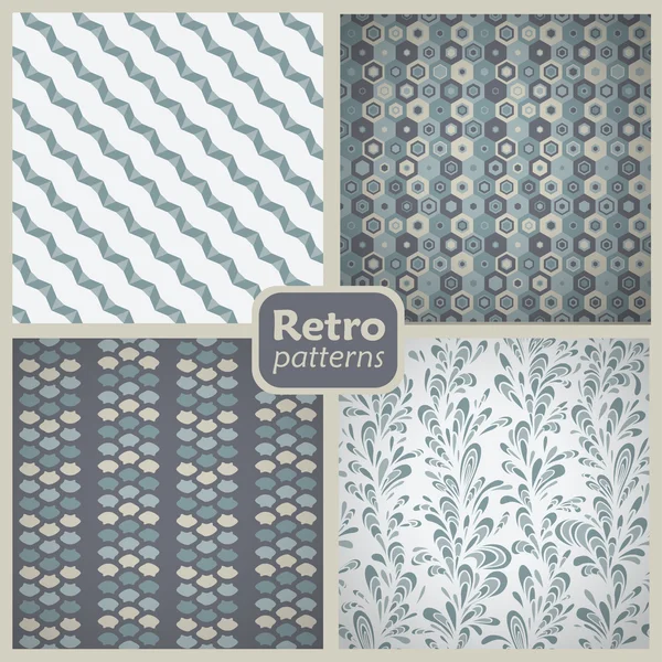 Retro collection 4 seamless mönster. — Stock vektor