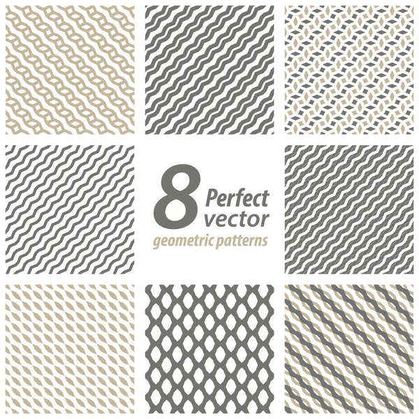 Collection of 8 seamless geometric patterns. — Stock Vector