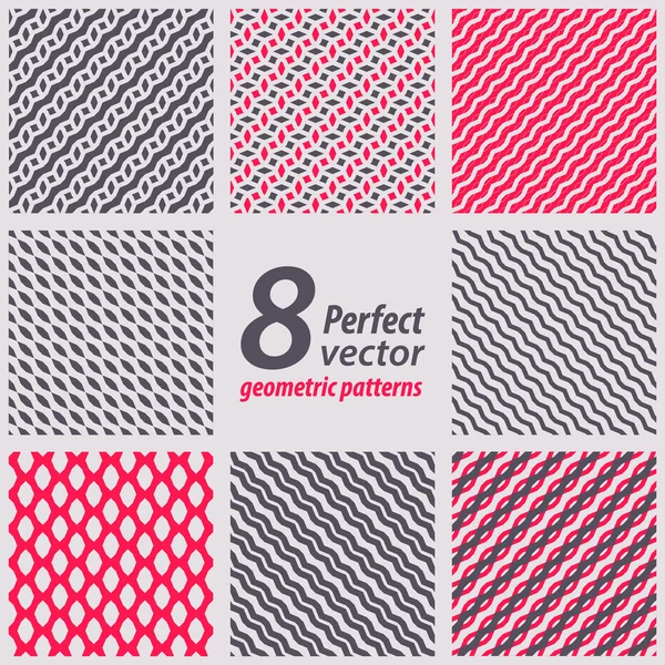 Collection of 8 seamless patterns. — Stock Vector