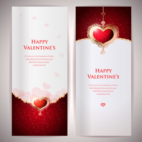 Collection of gift cards and invitations with hearts. Vector background.