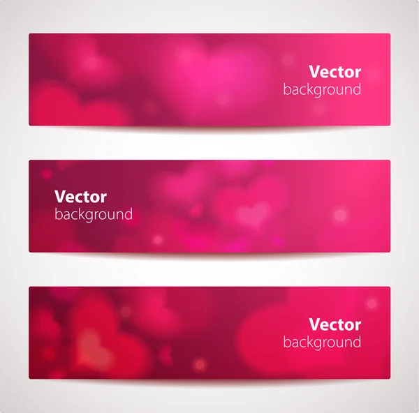 Set de elegantes encabezados vectoriales o banners con corazones . — Vector de stock