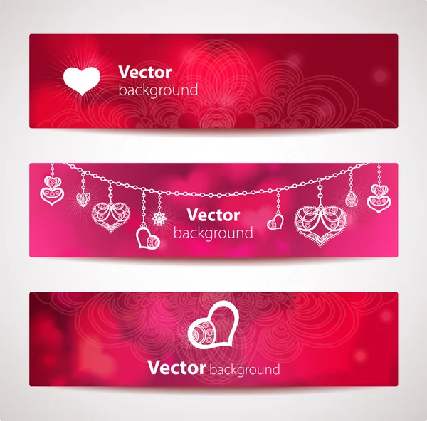 Set of stylish vector headers or banners with hearts. Stock Vector