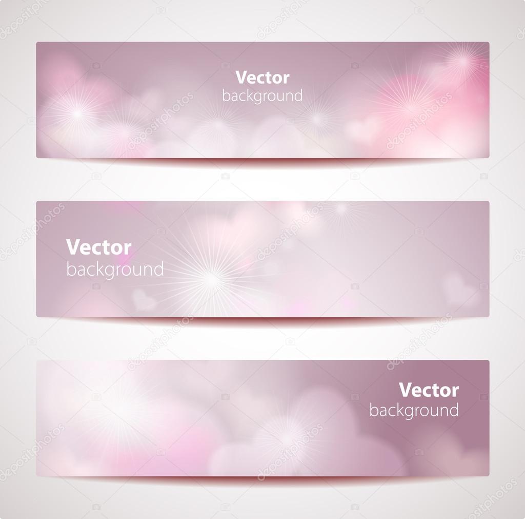 Set vector headers or banners with hearts.