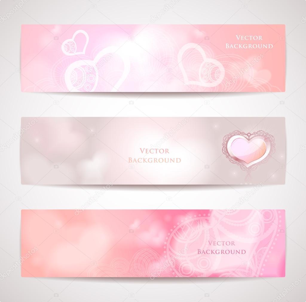 Tender vector headers or banners with hearts.