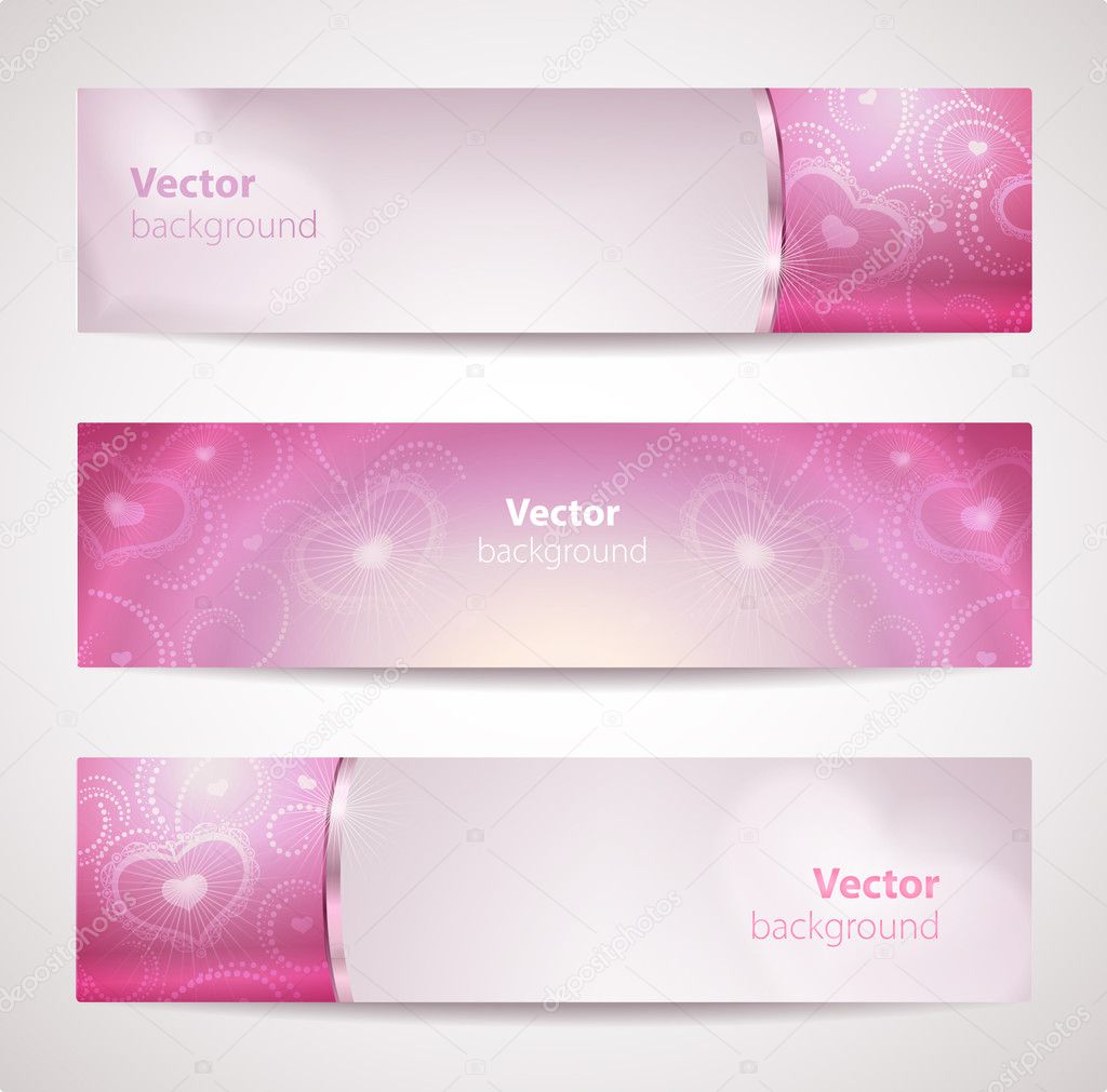 Set of vector headers or banners with hearts.