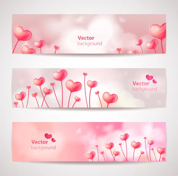 Conjunto de lindos banners vectoriales con corazones . Ilustraciones de stock libres de derechos