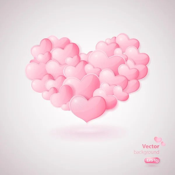 Elegante tarjeta vectorial con gran corazón hecho de muchos corazones brillantes . — Vector de stock