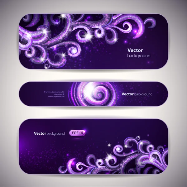 Conjunto de vetores de 3 banners com redemoinhos decorativos . — Vetor de Stock