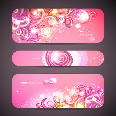 Dekoratif swirls ile 3 afiş kümesi vektör.