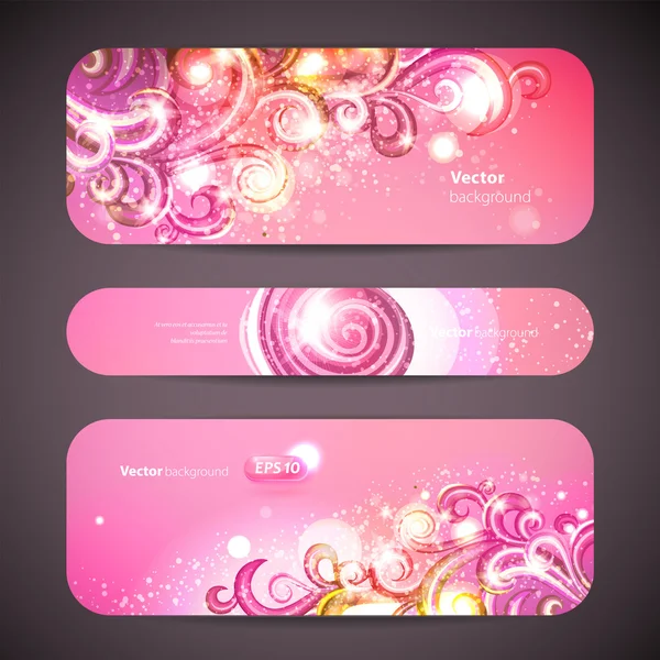 Conjunto de vetores de 3 banners com redemoinhos decorativos . — Vetor de Stock