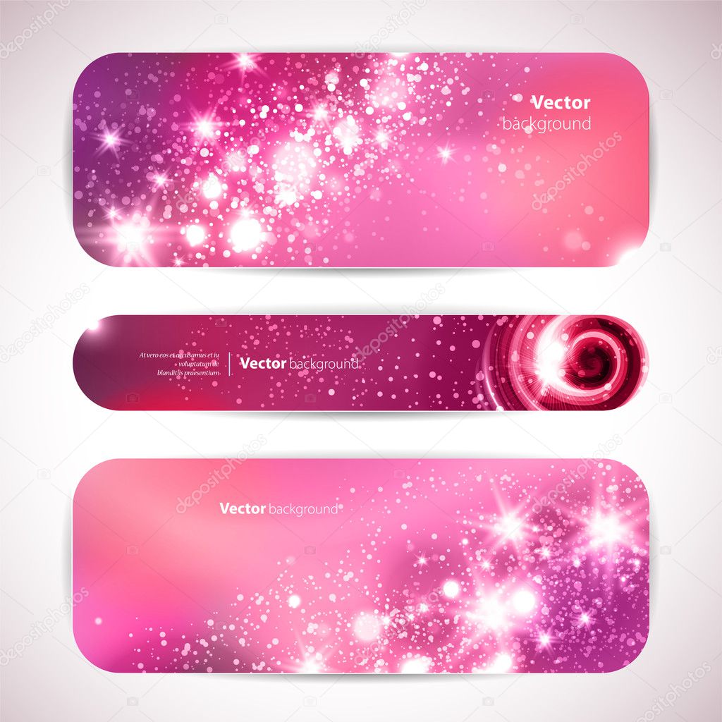 Vector set of 3 banners with glittering and sparkling stars.