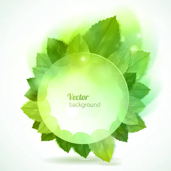 Vector natural background. Round frame with sunshiny leaves. — Stock Vector
