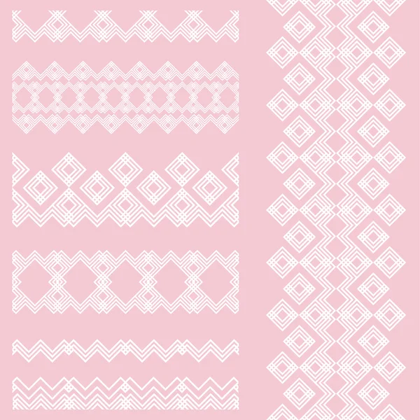 Set of feminine seamless ethnic borders. Vector ornaments. — Stock Vector