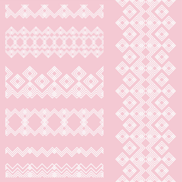 Set of feminine seamless ethnic borders. Vector ornaments.
