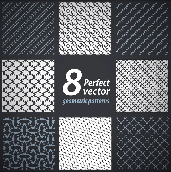 Collection of 8 seamless geometric patterns. Vector set. — Stock vektor