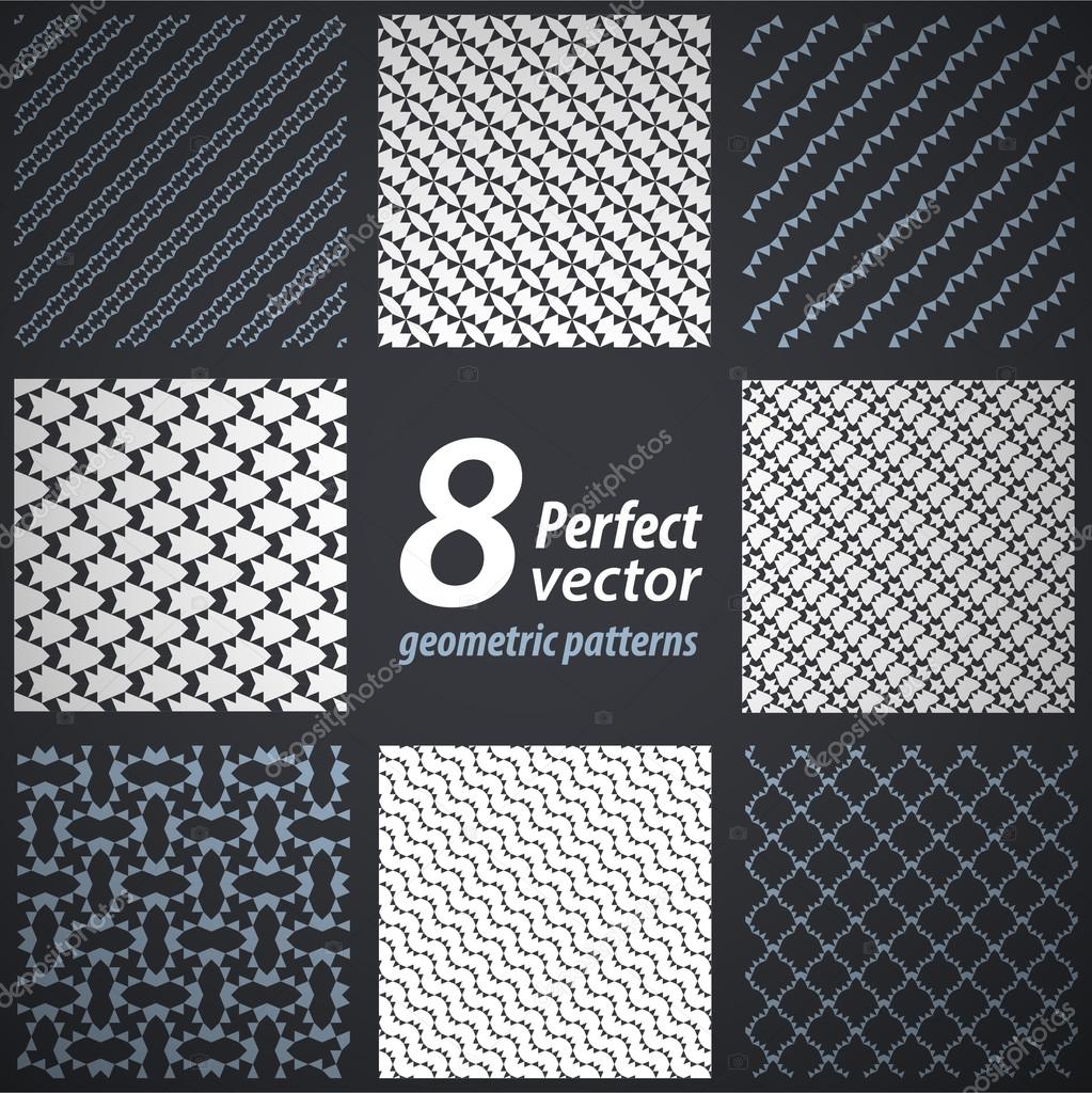Collection of 8 seamless geometric patterns. Vector set.
