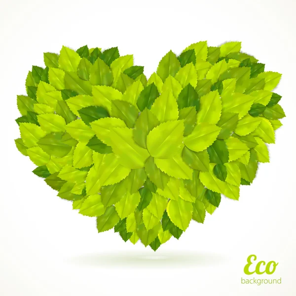 Heart symbol in green leaves. Vector. — Stock Vector