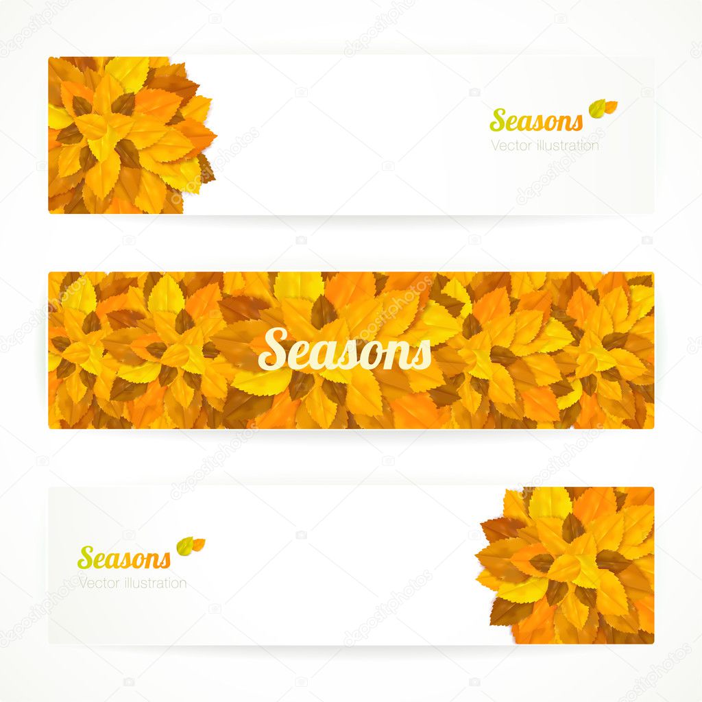 Three autumn banners with colorful leaves. Vector