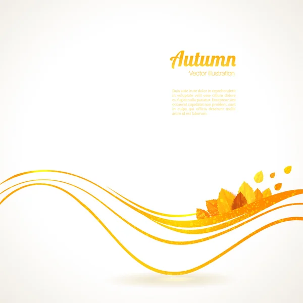Fond vectoriel abstrait. Ondes orange et feuilles d'automne . — Image vectorielle