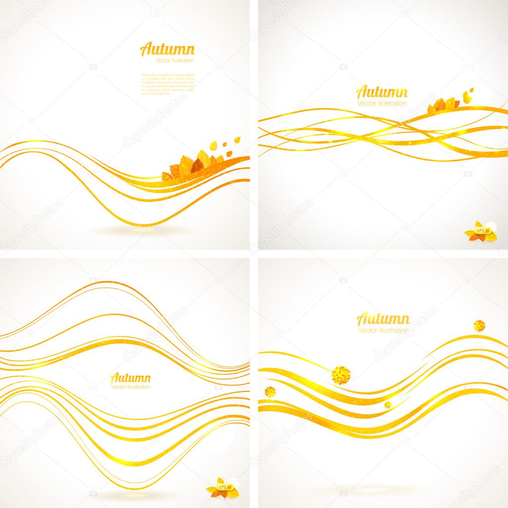 Set of 4 Autumn vector backgrounds with abstract lines and leaves.