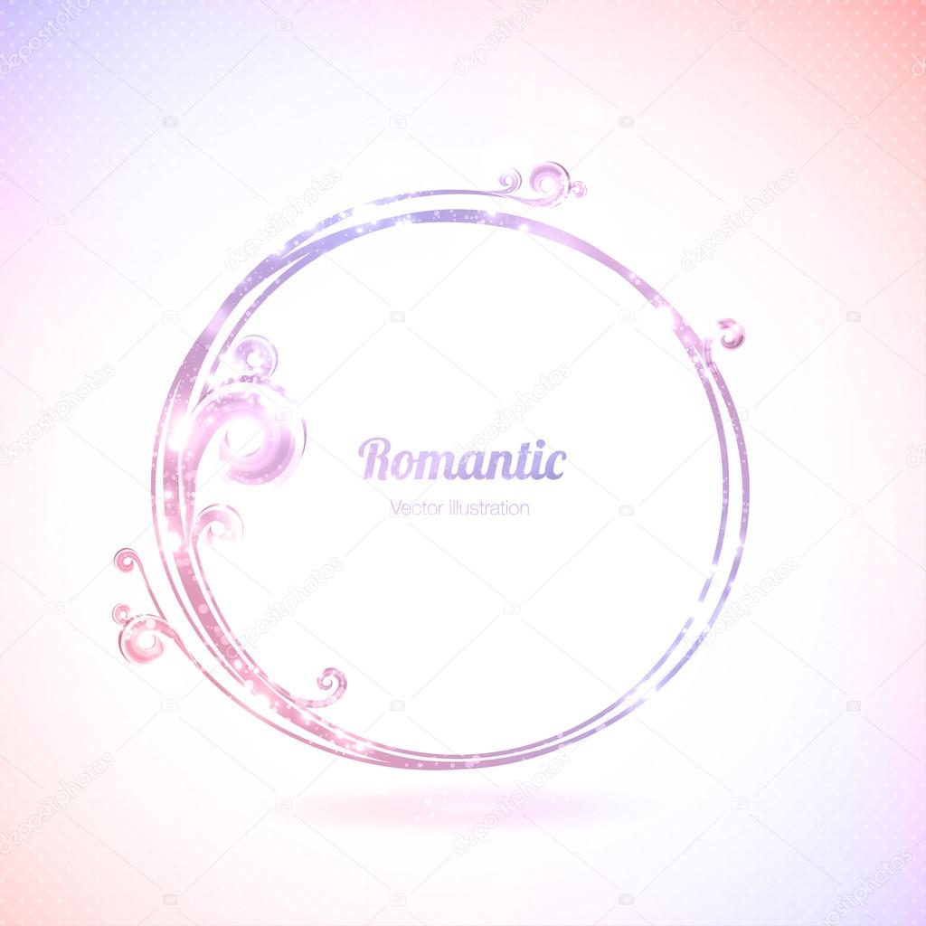Pink vector round frame with design elements.