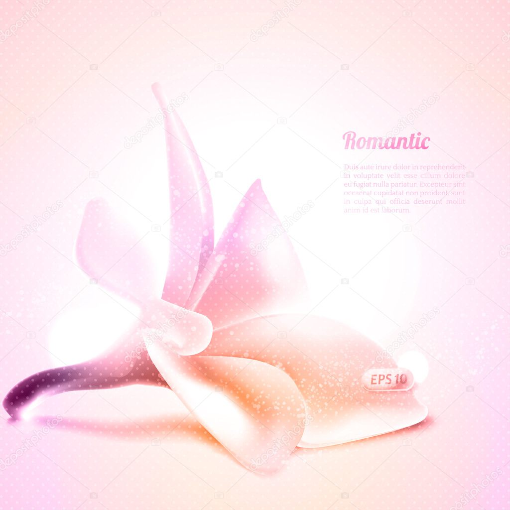 Greeting or invitation card template with magnolia flower. Vector illustration.