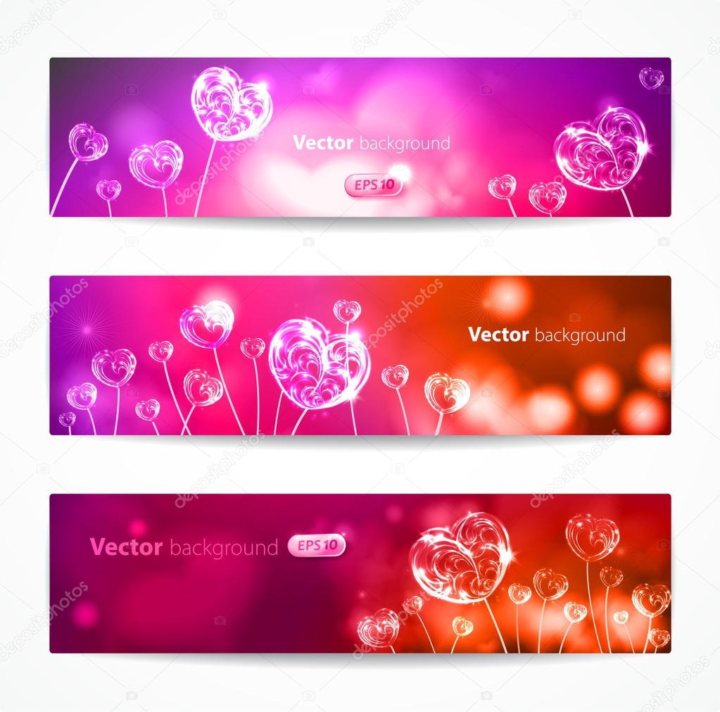 Vector banners with hearts.