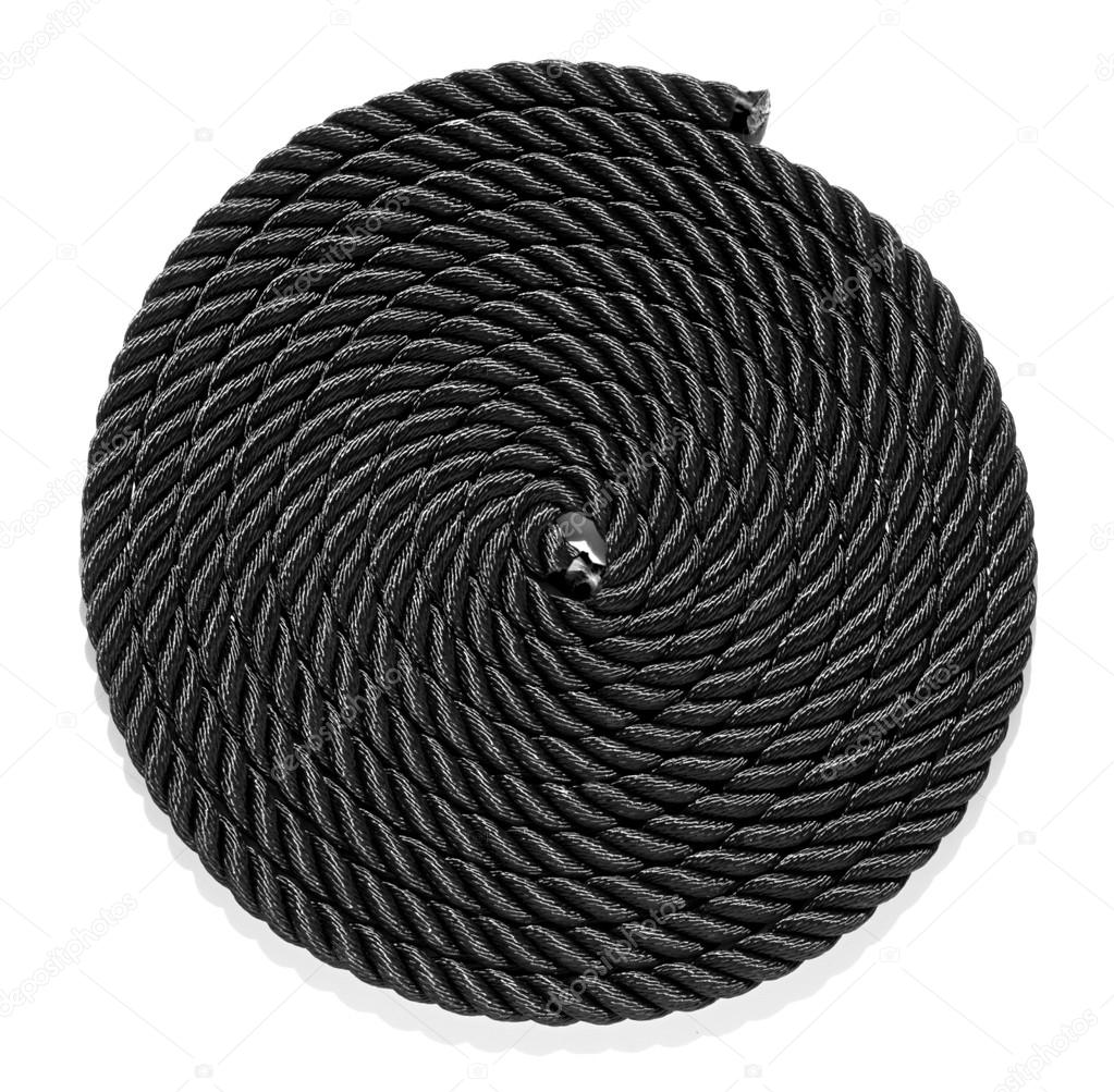 Neatly coiled braided plaited black rope