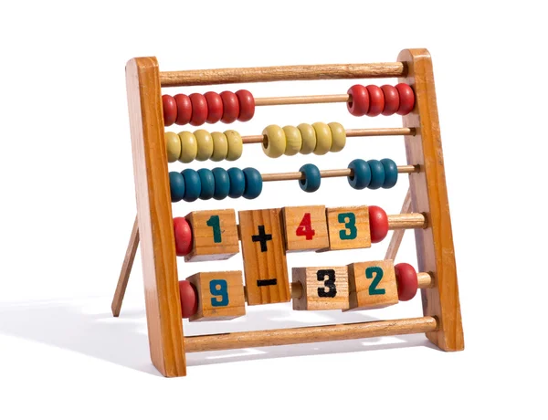 Wooden abacus with numbers and counters — Stock Photo, Image